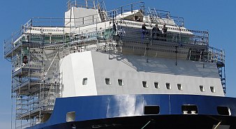 scaffolded ship